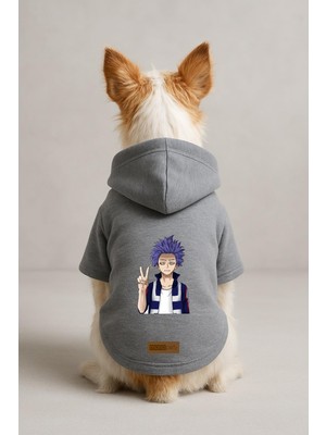 Aesco Monopetz Baskılı Içi Polarlı Köpek ve Kedi Kıyafeti & Elbisesi - Gri Renk Kapüşonlu Hoodie B9642, 2xl