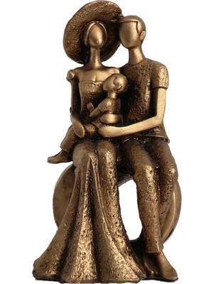 Aesco Aile Figürlü Dekoratif Biblo Modern Klasik Rustik Vintage Gold Renkli Sanatsal Obje El Yapımı El Boyama Dayanıklı Polyester Aile Temalı Masa Raf Salon Ofis Ev Dekorasyonu Için Hediyelik Biblo