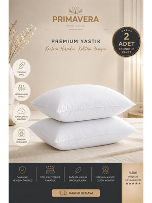 Aesco Primavera Premium Uyku Yastığı 2'li Paket – 800 gr Silikonize Elyaf Dolgulu – Beyaz