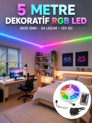 Alfa Brand 5 Metre Rgb Şerit LED 2835 Smd 54 Led/m Uzaktan Kumandalı Dekoratif Aydınlatma