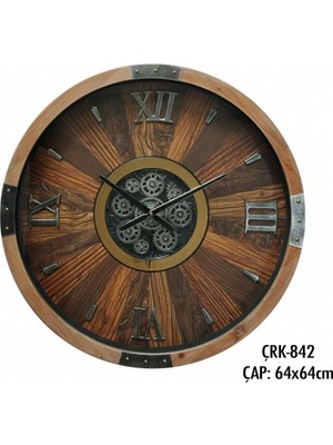Aesco Galaxy CRK-842 Premium Ahşap Ithal Dönen Çarklı Roma Rakamlı Otantik Kadranlı Ceviz Duvar Saati 63,5X63,5X8,5 cm