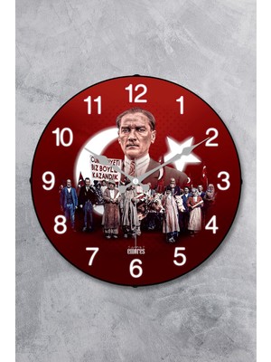 Aesco Emores Atatürk Duvar Saati Akar Saniye Sessiz Mekanizma 36 cm