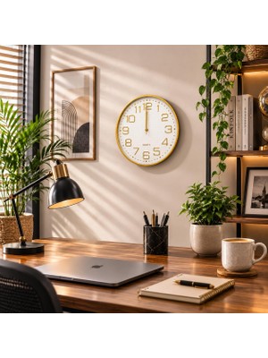 Aesco Galaxy Premium Kendinden Iç Desenli Duvar Saati, 30 Cm, Renkli Çerçeveli, Krem Kcg6