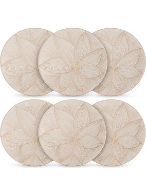 Aesco Deconox 6'lı Plastik Amerikan Servis Seti, Yuvarlak 38 cm Gold Yaprak Desenli Supla, Yıkanabilir Silinebilir Tabak Altlığı, Yemek Masası Servis Sunum Matı