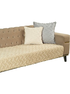 Aesco Latuda Home Ponela Bohem Ponponlu Koltuk Örtüsü 90X200 cm Sadece Oturma Alanı (1 Adet)- Bej
