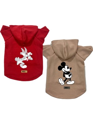 Aesco Monopetz Kapişonlu Polar Sweatshirt Köpek ve Kedi Kıyafeti & Elbisesi - Buggs & Mickey 2'li Fırsat Paketi S Beden