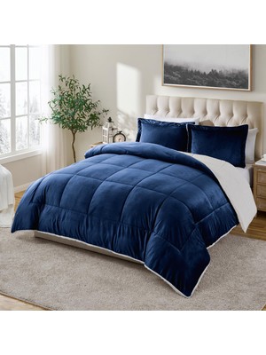 Aesco Cathay Home Ikiz Yorgan Seti: Ultra Yumuşak ve Peluş Ters Çevrilebilir Micromink ve Sherpa 2 Parça Yatak Seti, Lacivert, Ikiz (167,64 cm x 218,4 Cm)