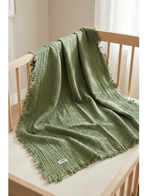 Aesco Hamur 4 Katlı Müslin Bebek PIKESI%100 Pamuk 85X100 cm Yenidoğan Bebek Arabası Puset Örtüsü Battaniye Yeşil