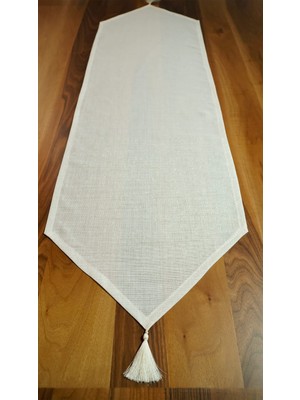 Aesco Viemso Simli Keten Runner Püsküllü, Kırık Beyaz, 45X150CM