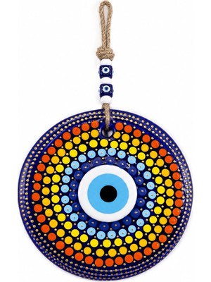 Aesco El Boyaması Vitray Nazar Boncuğu Duvar Süsü 22 cm | Mandala Sanatı Dekoratif Duvar Panosu | El Yapımı Ev ve Ofis Dekoru