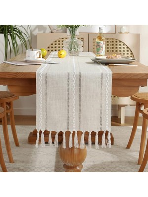 Aesco Aputue Masa Örtüsü, 33 x 183 cm Rustik Çiftlik Evi Tarzı Keten Masa Örtüsü, Çiftlik Dokuma Ev Dekoru, Yıkanabilir Masa Örtüsü, Yemek Masası Dekoru, Düğün, Parti ve Açık Hava Kullanımı Için