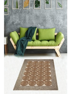 Aesco Pelangi Jüt Hasır Kilim Görünümlü Dijital Baskılı Kaymaz Taban Yıkanabilir Modern Salon Halısı ve Yolluk, Kahve-Renkli 80 x 200