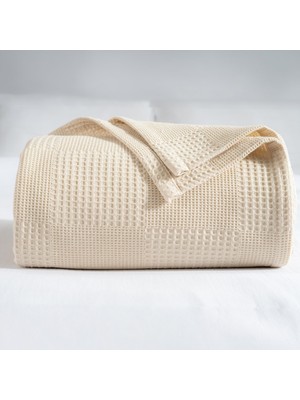 Aesco Rayme Tekstil Waffle Desenli Pike Yatak Örtüsü Natural Krem, Tek Kişilik Pike 160X230 Cm, 100% Pamuk, Hafif 4 Mevsim Kullanım