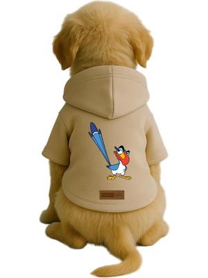 Aesco Monopetz Baskılı Içi Polarlı Köpek ve Kedi Kıyafeti & Elbisesi - Bej Renk Kapüşonlu Hoodie B9989 5xl