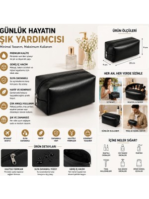 Aesco Siyah Makyaj Çantası Fermuarlı Kozmetik ve Kişisel Bakım Organizeri Seyahat Çantası