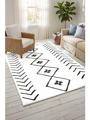 Aesco Monnhein Beyaz Halı 0290 - Yıkanabilir, Kaymaz Taban, Dijital Baskılı, Leke Tutmaz, Ince Hav, Modern Salon, Oturma Odası, Yatak Odası ve Mutfak Için Dekoratif Halı