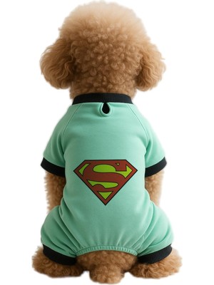 Aesco Mpz Pets Kedi ve Köpek Kıyafeti & Elbisesi Mint 4 Bacak Tulum Superman Yeşil Xl