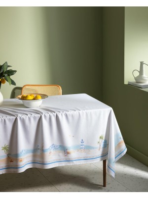 Aesco Lazule Polycotton Masa Örtüsü - Açık Mavi/bej - 150X200 cm