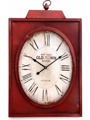 Aesco Metal Bordo Duvar Saati Rustik Eskitme Tasarım Roma Rakamlı Dekoratif Saat Old Town London Modeli Retro Ev Ofis Duvar Dekoru