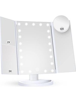Aesco Valkyrie LED Işıklı Katlanabilir Makyaj Aynası - 2x 3x 10X Büyütme Modu - Dokunmatik Touch Ekran - 5 Farklı Ayna