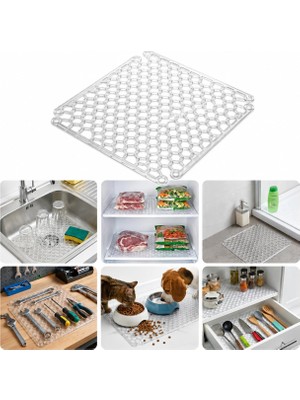Aesco Lavabo Kurutma Matı 32X32 Cm, Şeffaf Petek Desenli Buzluk ve Dondurucu Raf Koruyucu, Çekmece Raf Içi Kaydırmaz Düzenleyici Mat, Banyo, Tezgah ve Evcil Hayvan Mama Alanı Için Çok Amaçlı Mat