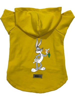 Aesco Monopetz Kapişonlu Polar Sweatshirt Köpek ve Kedi Kıyafeti & Elbisesi Sarı Yeni Bugs Bunny Xs
