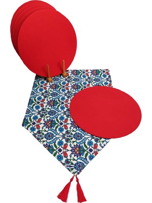 Aesco Viemso Çini Desenli Runner 6'lı Kırmızı Supla Set V00020886