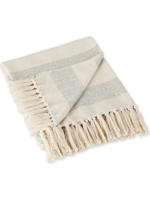 Aesco Dıı Überwurf Mit Fischgratmuster Für Drinnen Und Draußen, 100% Baumwolle, Decke Für Camping, Strände, Barbeque, Jeden Tag – 127 x 152,4 Cm, Chevron, Marineblau Cabana Streifen Gray Cabana Stripe