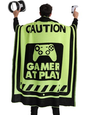 Aesco Dalısa Neon Gamer Örgü Battaniye 130 x 170 Cm, Yumuşak Akrilik Iplikten Yapılmış Konforlu Battaniye (Neon Sarı)