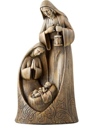Aesco Avalon Galeri Noel Figürleri - Oyma Ahşap Görünümlü Joseph Mary ve Jesus Masa Üstü Doğum Heykelcik, 25,8 Cm, Kutsal Aile