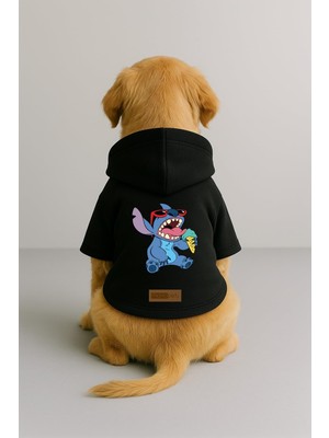 Aesco Monopetz Baskılı Içi Polarlı Köpek ve Kedi Kıyafeti & Elbisesi - Siyah Renk Kapüşonlu Hoodie BB21D M
