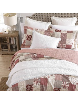 Aesco Laura Ashley - Kraliçe Yorgan Seti, Ters Çevrilebilir Pamuklu Yatak Örtüleri, Kırk Yama Işi Esinlenen Ev Dekoru (Celina Patchwork Kırmızı, Kraliçe)