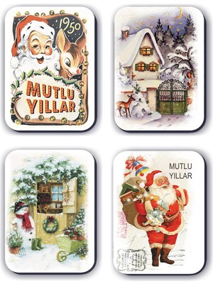 Aesco Mia Pera 4 Lü Simli Yılbaşı Noel Kardan Adam Çam Ağacı Hediye Magnet (5,5 x 8 Cm)