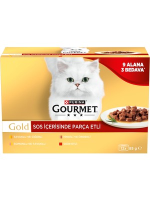 Aesco Gourmet Gold Parça Sığır Etli Yaş Kedi Maması Multipack 85 Gr.(48 Al 36 Öde)