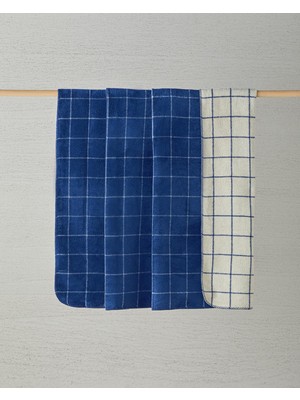 Aesco English Home Plain Check Pamuklu King Size Battaniye Lacivert - Krem