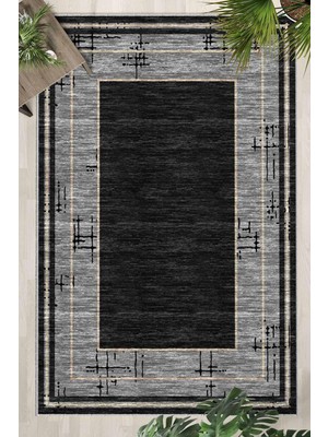 Aesco Monnhein Siyah Halı 1523 - Yıkanabilir, Kaymaz Taban, Dijital Baskılı, Leke Tutmaz, Ince Hav, Modern Salon, Oturma Odası, Yatak Odası ve Mutfak Için Dekoratif Halı