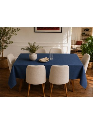 Aesco March Living Leke Tutmaz Masa Örtüsü, Su Itici ve Silinebilir, Iç ve Dış Mekan, Yıkanabilir, Kırışmaz, Keten Görünümlü, Indigo, 170X350 cm (10-12 Kişilik)