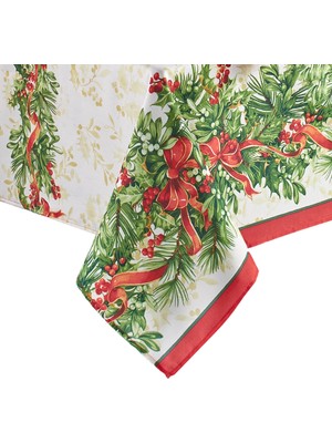 Aesco Elrene Home Fashions Holly Traditions Masa Örtüsü, Kumaş, Dikdörtgen, 152,4 x 304,8 Cm, Çok Renkli