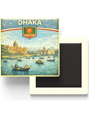 Aesco Retro Bangladeş Dakka Şehri Temalı Vintage Buzdolap Magneti – 9x9 cm