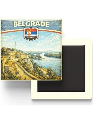 Aesco Retro Sırbistan Belgrad Şehri Temalı Vintage Buzdolap Magneti – 9x9 cm