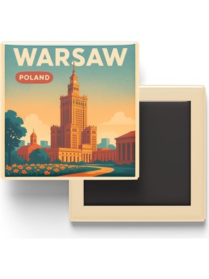 Aesco Varşova Polonya - Kültür Sarayı - Baskılı Buzdolap Magneti Kare 9x9 cm