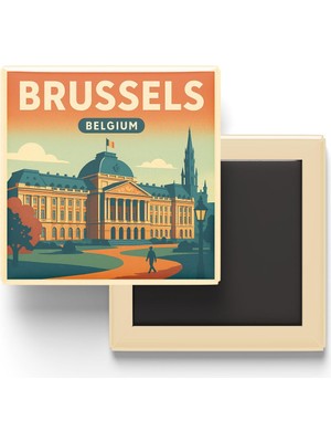 Aesco Brüksel Belçika - Kraliyet Sarayı - Baskılı Buzdolap Magneti Kare 9x9 cm
