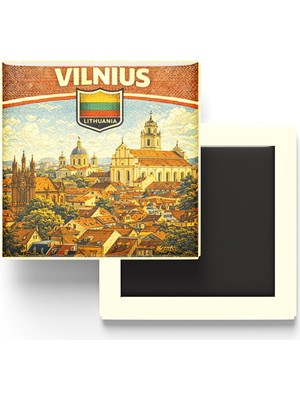 Aesco Retro Litvanya Vilnius Şehri Temalı Vintage Buzdolap Magneti – 9x9 cm