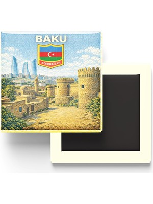 Aesco Retro Azerbaycan Bakü Şehri Temalı Vintage Buzdolap Magneti – 9x9 cm