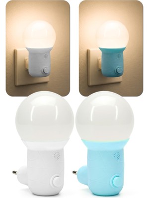 Aesco 2li Gece Lambası Kubbe Tip 2 Mod Sarı-Beyaz Işık Koridor Hol Işığı Uyuma Işığı Beyaz+Turkuaz GC11