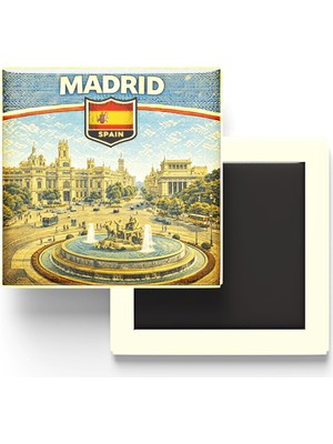 Aesco Retro Ispanya Madrid Şehri Temalı Vintage Buzdolap Magneti – 9x9 cm