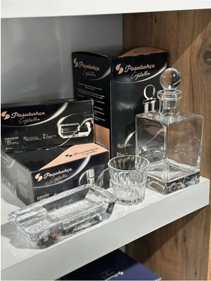 Aesco Pasabahce Kristal Meşrubat Bardağı Şişe ve Küllük Seti 6 Parça 8695862668863398AYBABASTORE