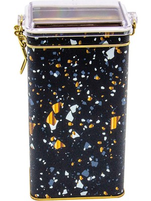 Aesco EVLE-ER053-1H Terrazzo Black Desenli Dikdörtgen Metal Saklama Kabı 8X10 cm (Terrazzo Black)