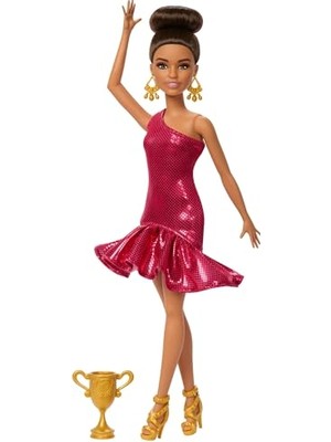 Die Grup Barbie Balo Salonu Dansçısı Moda Bebek Kırmızı Fırfır Elbise, Dans Ayakkabıları ve Kahverengi Stil Saç, Dans Kupa Aksesuarı