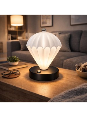 Aesco Coverzone Şarjlı Dokunmatik LED Masa Lambası Type-C Şarjlı Dekoratif Gece Lambası Masaüstü Ortam Aydınlatması Modern Tasarım Taşınabilir Komodin Lambası Ev Ofis Yatak Odası Için | PC-8300 (Beyaz)